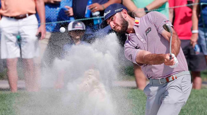 Max Homa plays from a bunker at the 2023 Arnold Palmer Invitational.